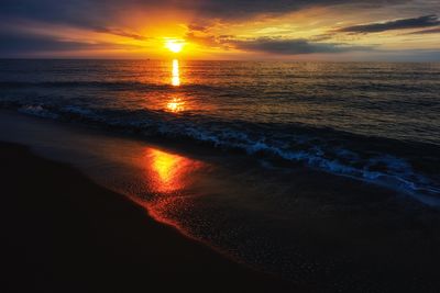 Scenic view of sea at sunset