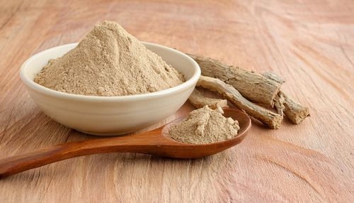 High angle view of food in wooden spoon on table
