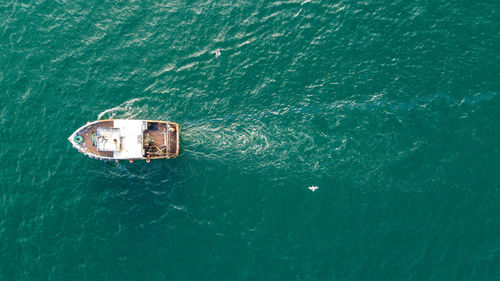 High angle view of ship in sea