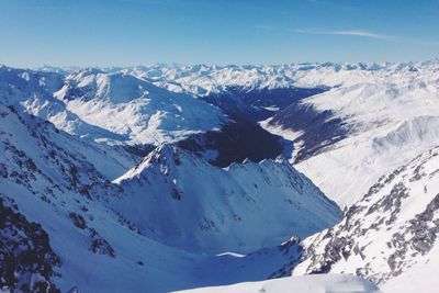 High angle view of majestic snowcapped mountains against sky