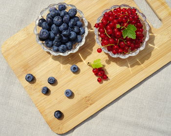 High angle view of strawberries on table