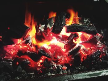 High angle view of bonfire at night