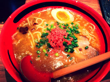 High angle view of meal served in bowl