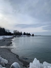 Scenic view of frozen sea against sky