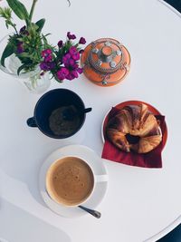 High angle view of breakfast on table