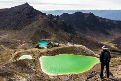 Tourists on mountain landscape