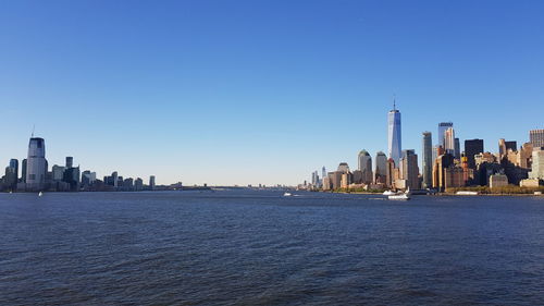 View of modern buildings against clear sky