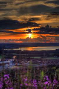 Scenic view of sea at sunset