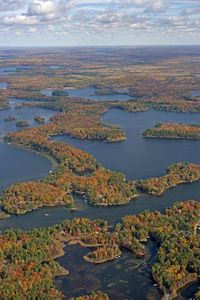 High angle view of lake against sky