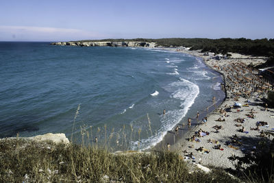 High angle view of beach against clear sky