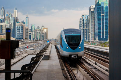 Beautiful view of the metro train to dubai. dubai metro 