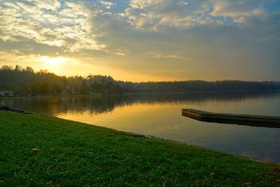 Scenic view of lake against sky during sunset