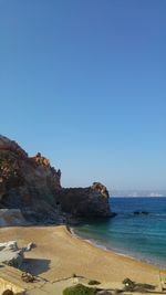 Scenic view of sea against clear blue sky