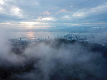 High angle view of cityscape against sky