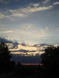 Silhouette of trees against cloudy sky