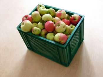 High angle view of apples in basket