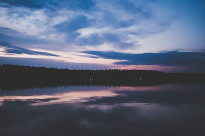 Scenic view of lake against sky at sunset