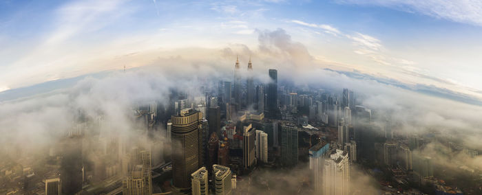 High angle view of modern buildings in city