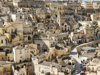 High angle view of buildings in town