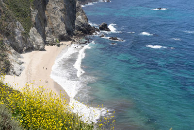 High angle view of rocks on beach