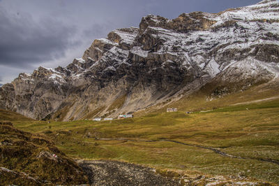 Scenic view of snowcapped mountains against sky