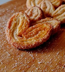 High angle view of bread on cutting board