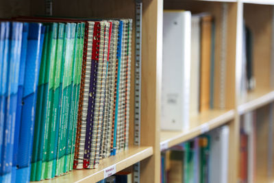 Close-up of books on shelves