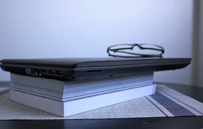 Close-up of books on table