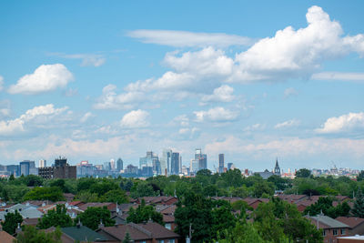 Panoramic view of buildings in city against sky