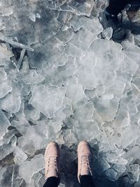 Low section of person standing on snow