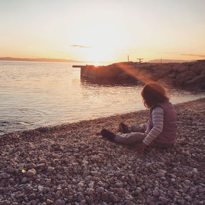 Scenic view of sea against sky during sunset