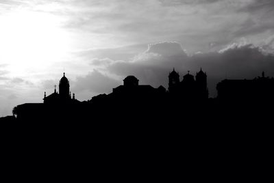 Buildings against sky at sunset