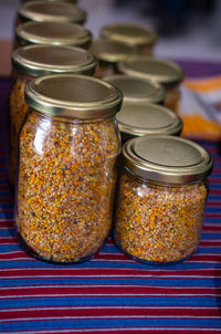 Close-up of beer in jar on table