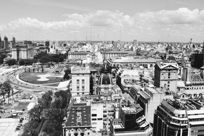 High angle view of buildings in city