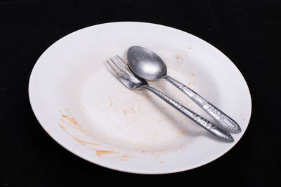 High angle view of empty plate on table