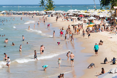  people walking on the sands of morro de sao paulo beach, in the city of cairu.