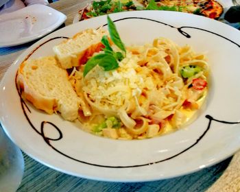 High angle view of food in plate