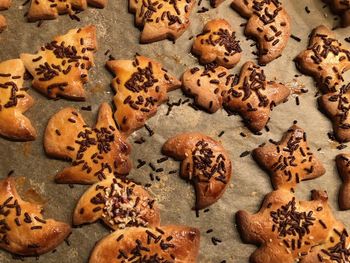 High angle view of cookies on table