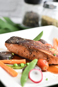 Close-up of meal served on table