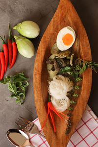 High angle view of breakfast on table