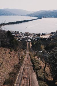 High angle view of bridge over sea against sky