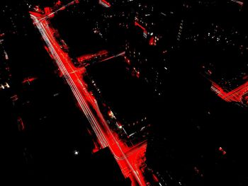 High angle view of illuminated road at night