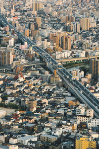 High angle view of buildings in city