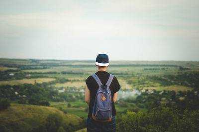 Rear view of man looking at landscape