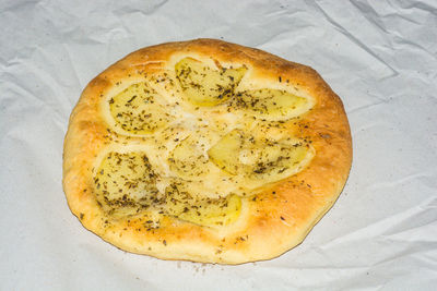 High angle view of bread on table