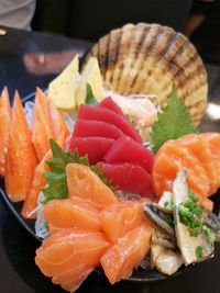 Close-up of sushi served in plate