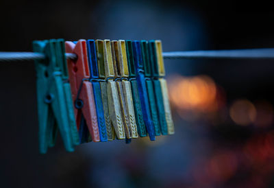 Close-up of clothes hanging on clothesline