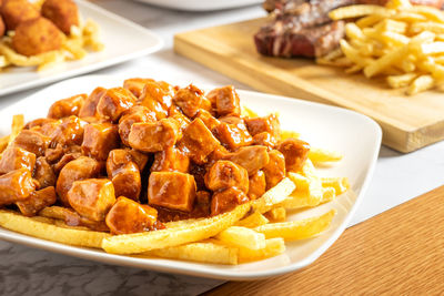 Close-up of food in plate on table