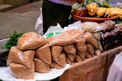 View of vegetables for sale at market stall