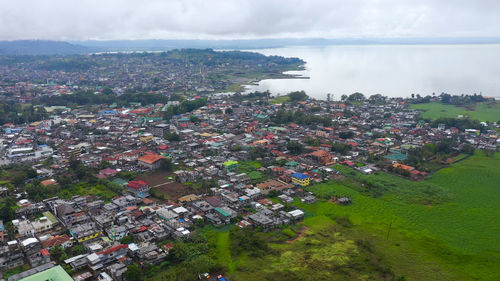 High angle view of townscape and buildings in city